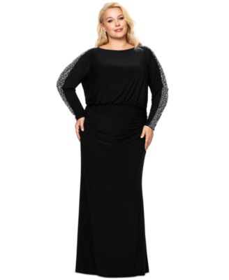 Plus Size Scoop-Neck Long-Beaded-Sleeve Dress