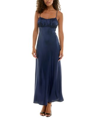 Juniors’ Emma Satin Strappy Scoop-Back Gown