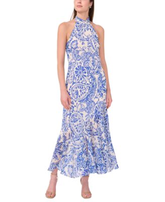 Women’s Printed Halter Open-Back Maxi Dress