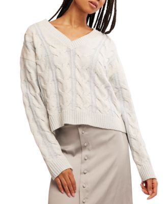 Women’s Washed Cable-Knit V-Neck Sweater