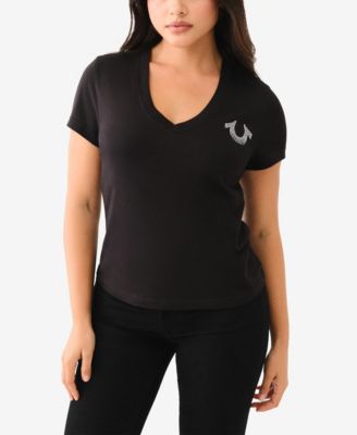 Women’s Crystal Horseshoe V Neck T-shirt