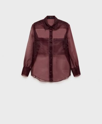 Women’s Pockets Detail Semi-Transparent Blouse