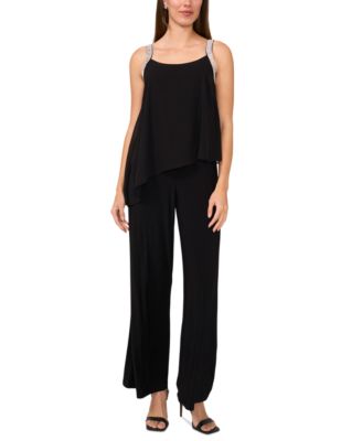 Women’s Rhinestone-Strap Popover-Top Jumpsuit