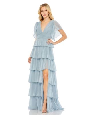 Women’s Flutter Sleeve Ruffle Tiered Gown