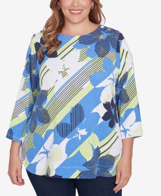 Plus Size Diagonal Striped Floral Top