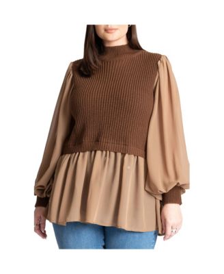 Women’s Plus Size Twofer Sweater With Chiffon