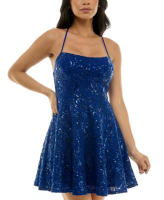 Juniors’ Sequined Lace Fit & Flare Dress