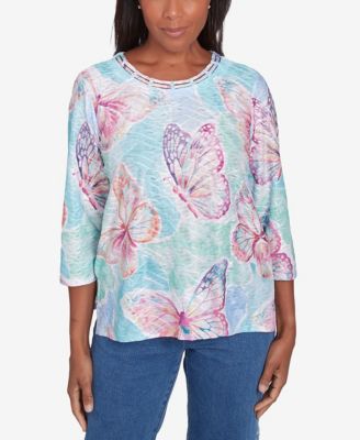 Women’s Classic Butterfly Crewneck Three Quarter Sleeves Top