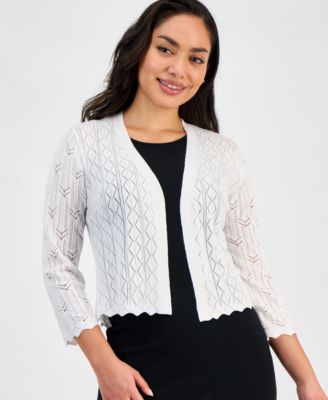 Petite Pointelle Knit 3/4-Sleeve Open-Front Shrug