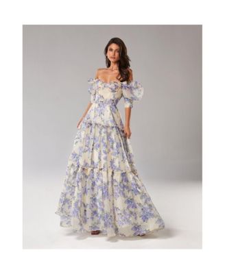 Women’s Hydrangea Feminine voluminous sheer sleeves dress