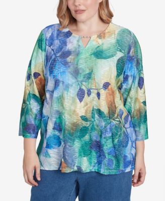 Plus Size Classic Watercolor Leaves Knit Top