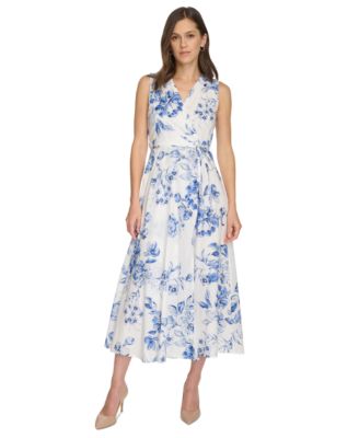 Women’s Cotton Floral-Print Faux-Wrap Dress