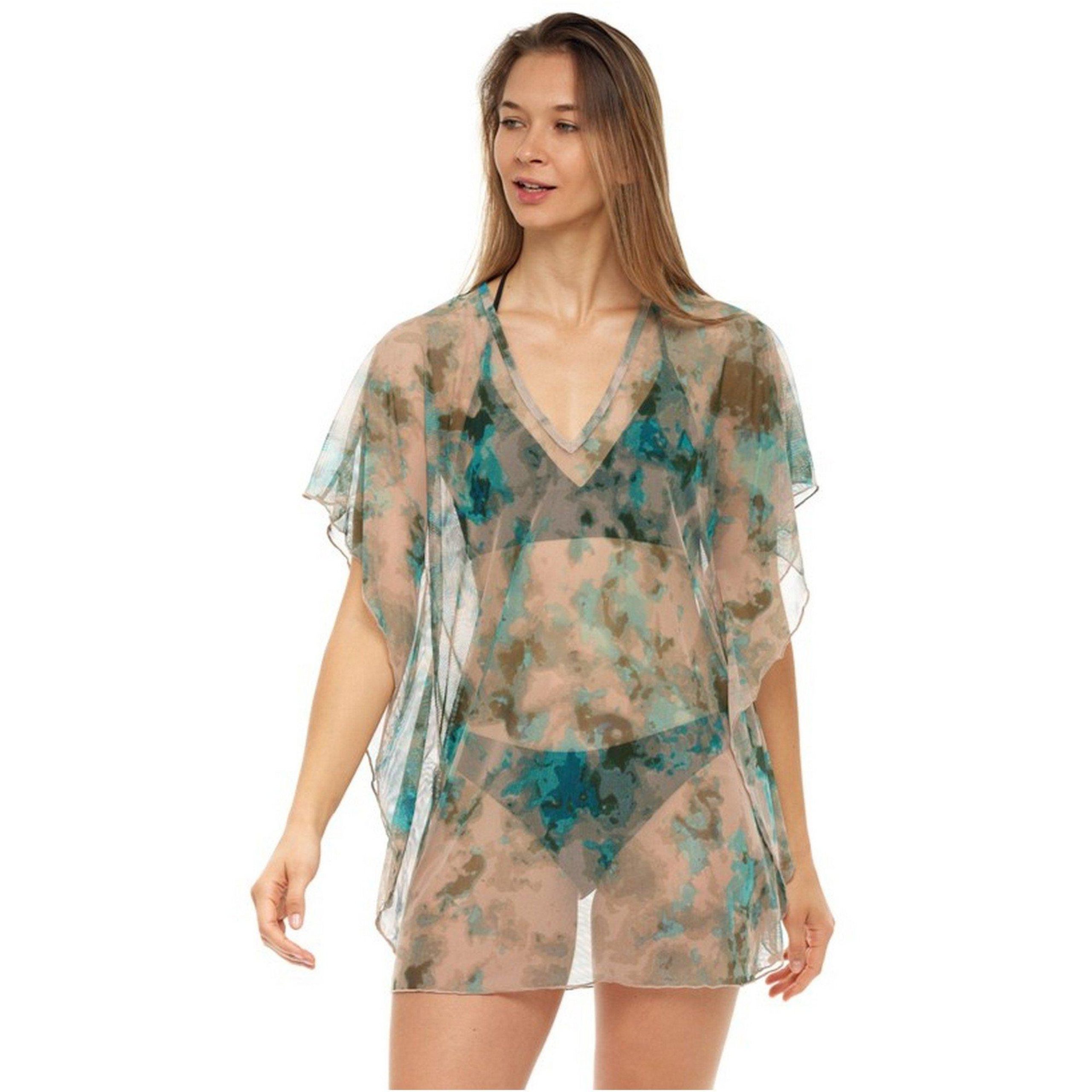 Womens  Sage V Neck Mesh Caftan Cover Up