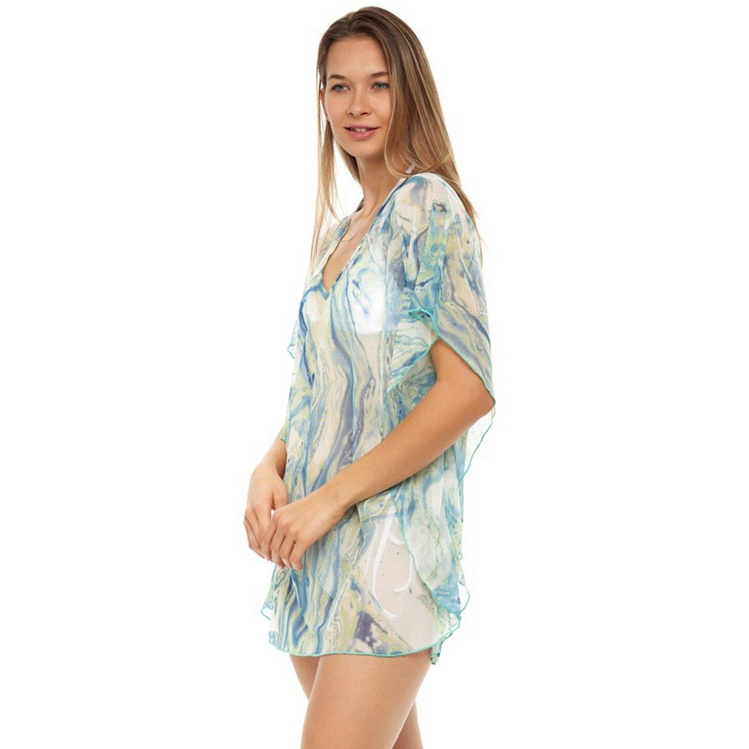 Womens  Teal V Neck Mesh Caftan Cover Up