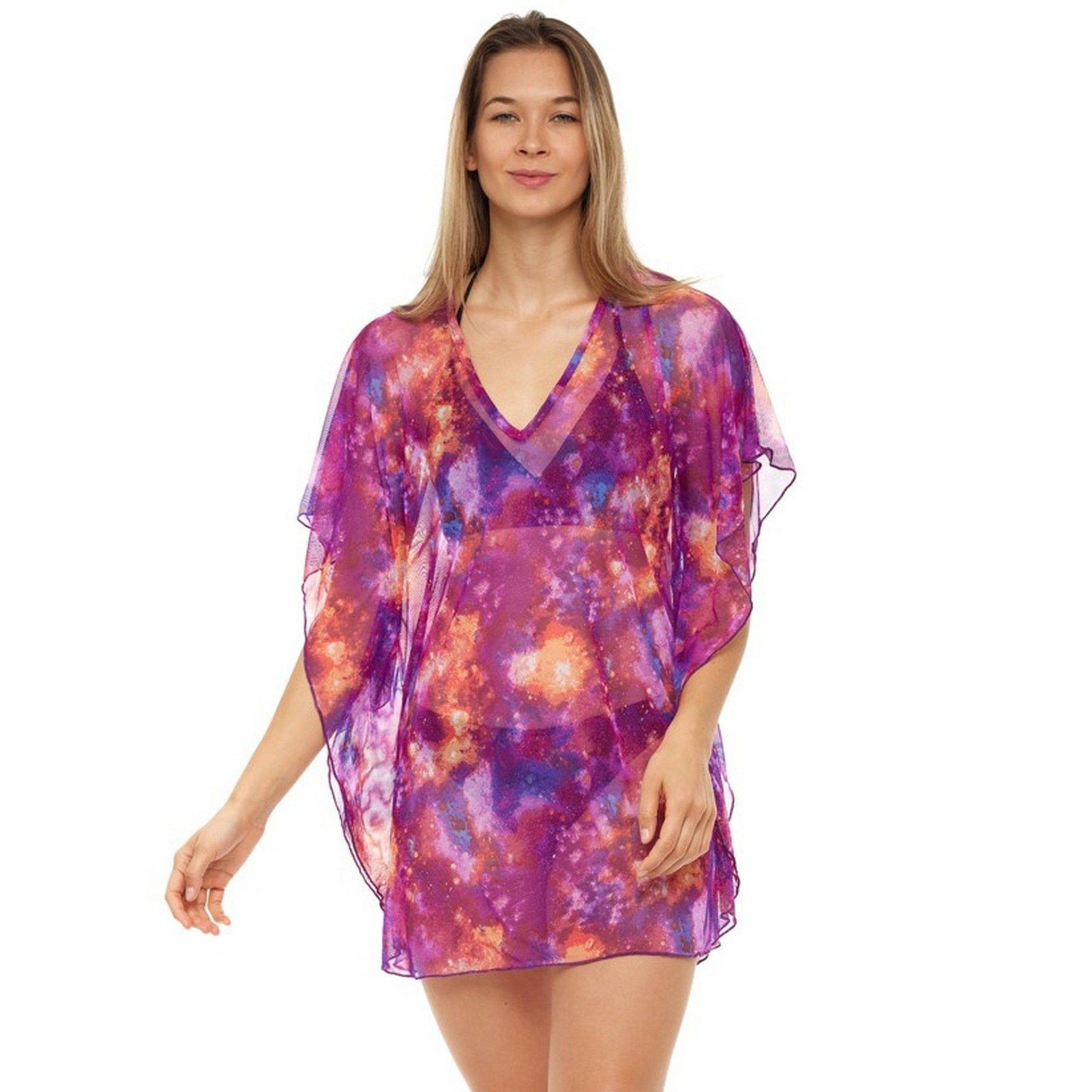 Womens Violet V Neck Mesh Caftan Cover Up