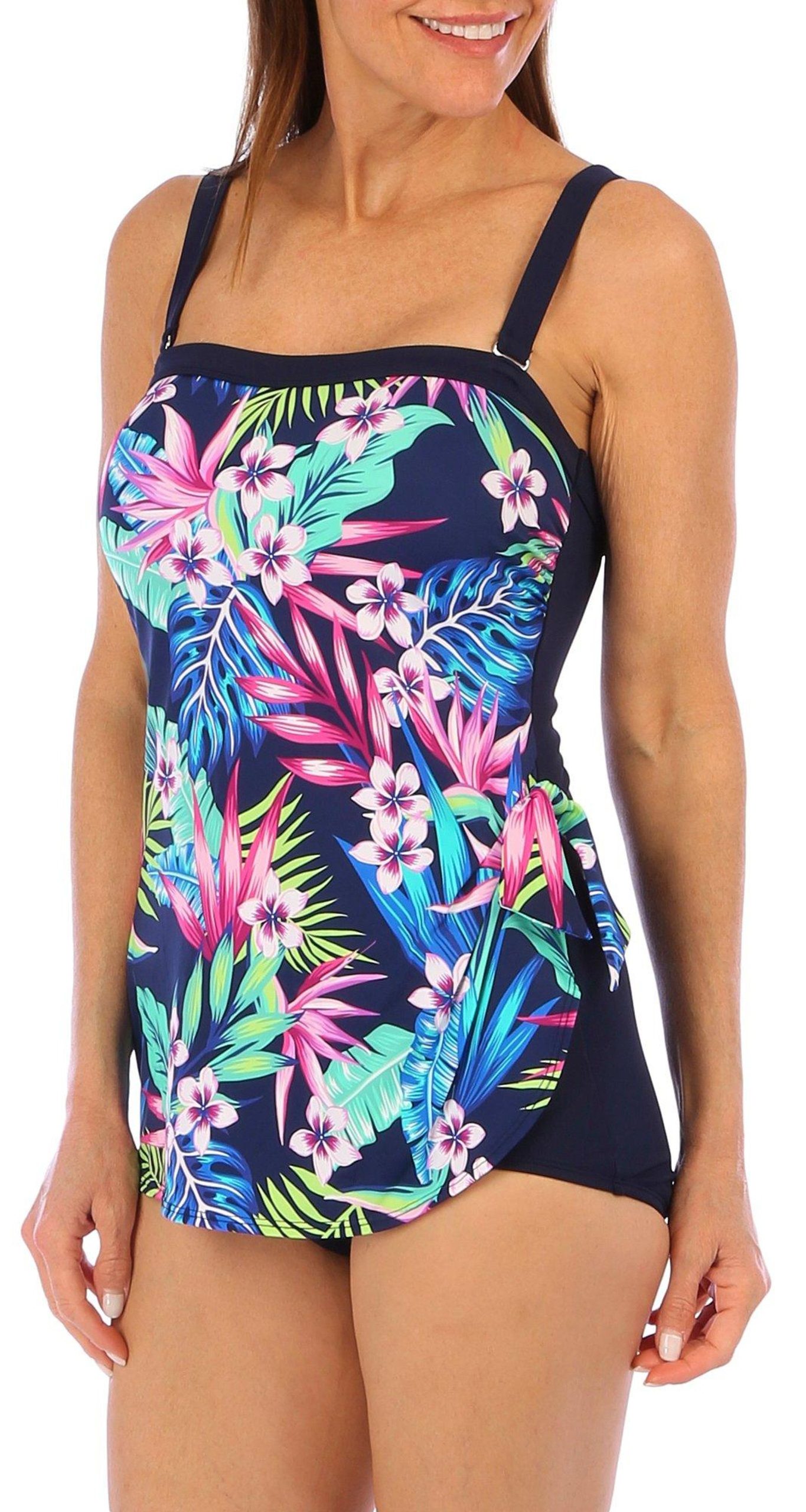 Paradise Bay Womens Tropical Floral One Piece Swimsuit