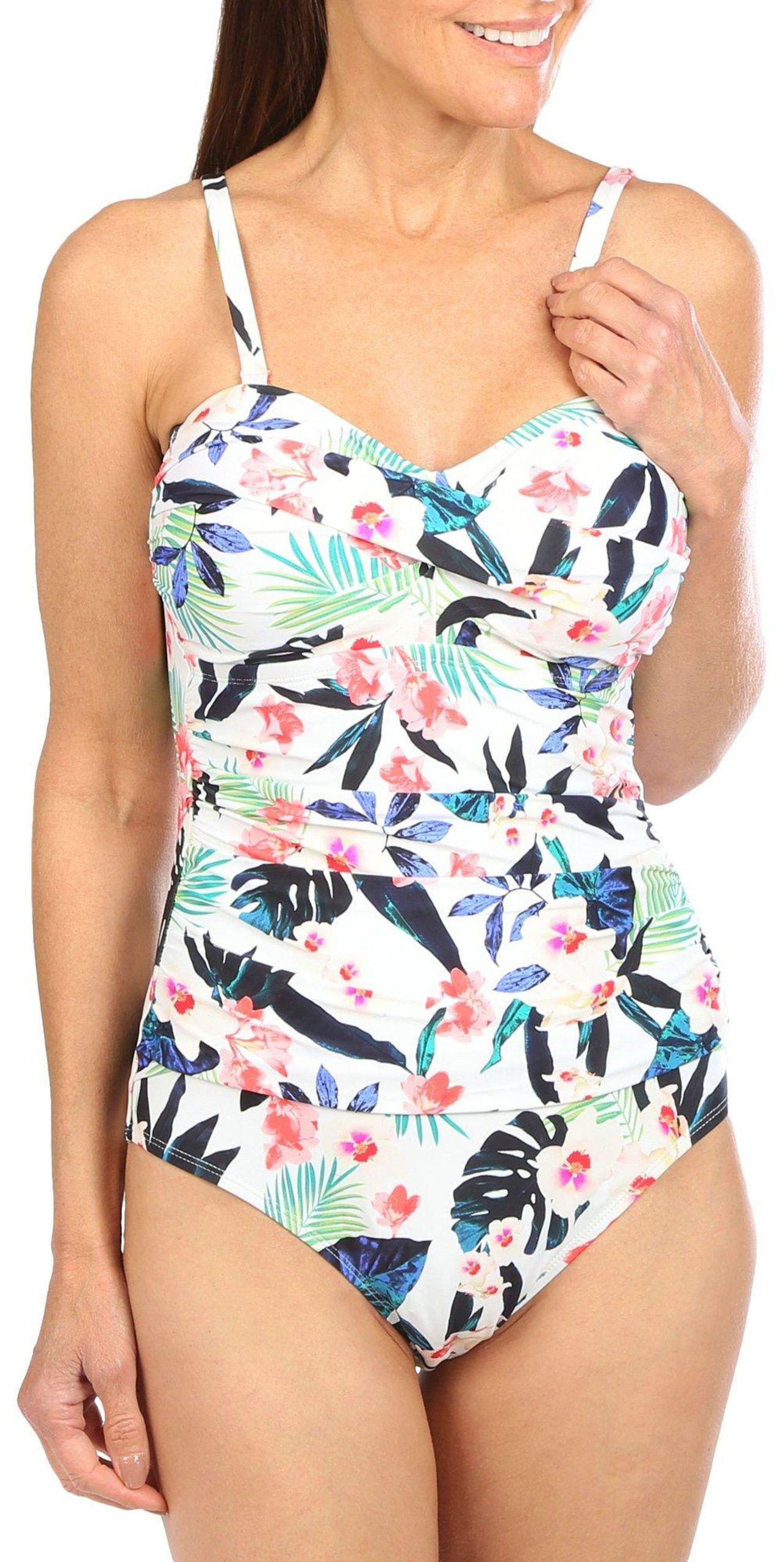 Leilani Womens Palm Print One Piece Swimsuit