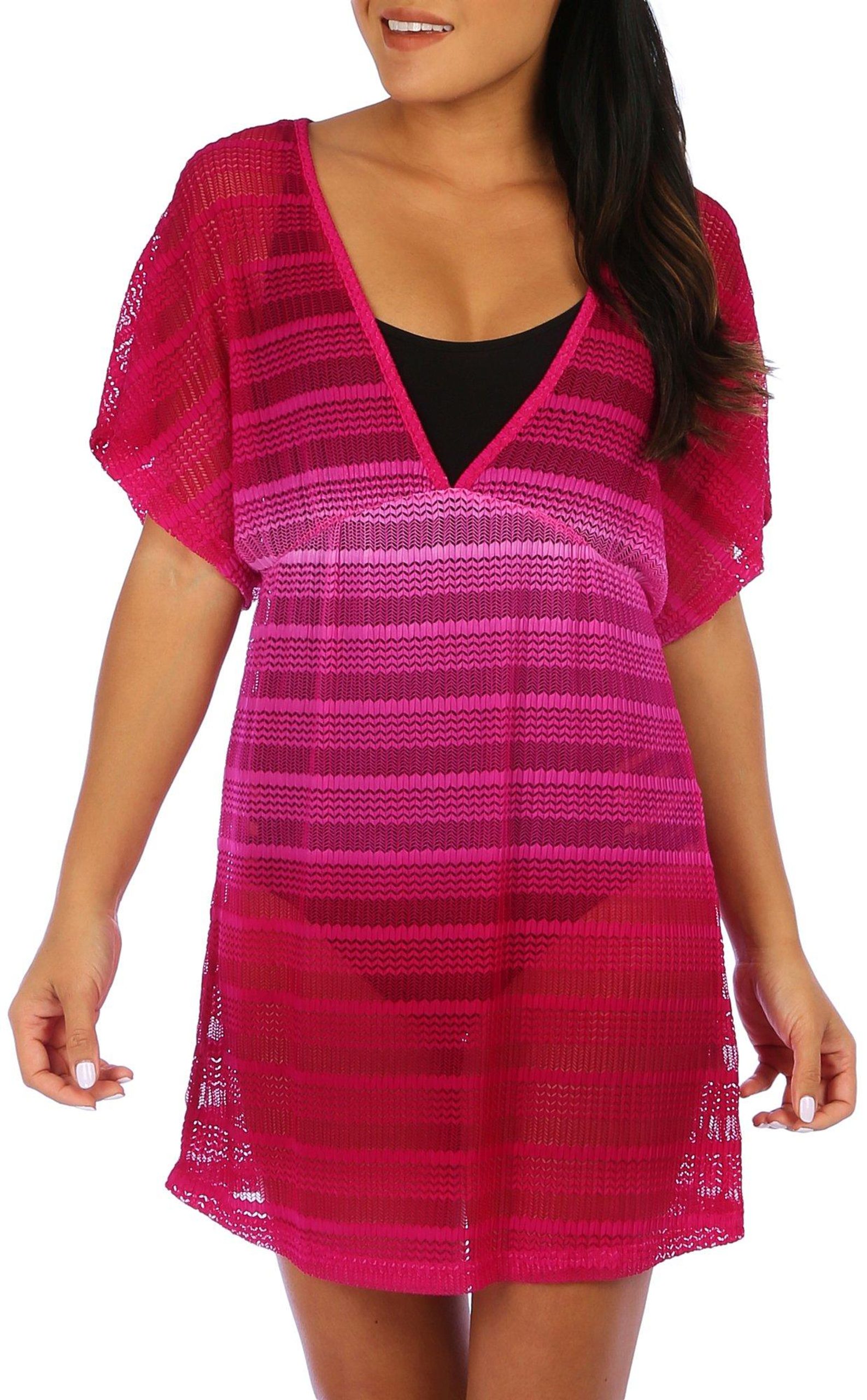 Womens Ombre Empire V-Neck Woven Mesh Tunic Coverup