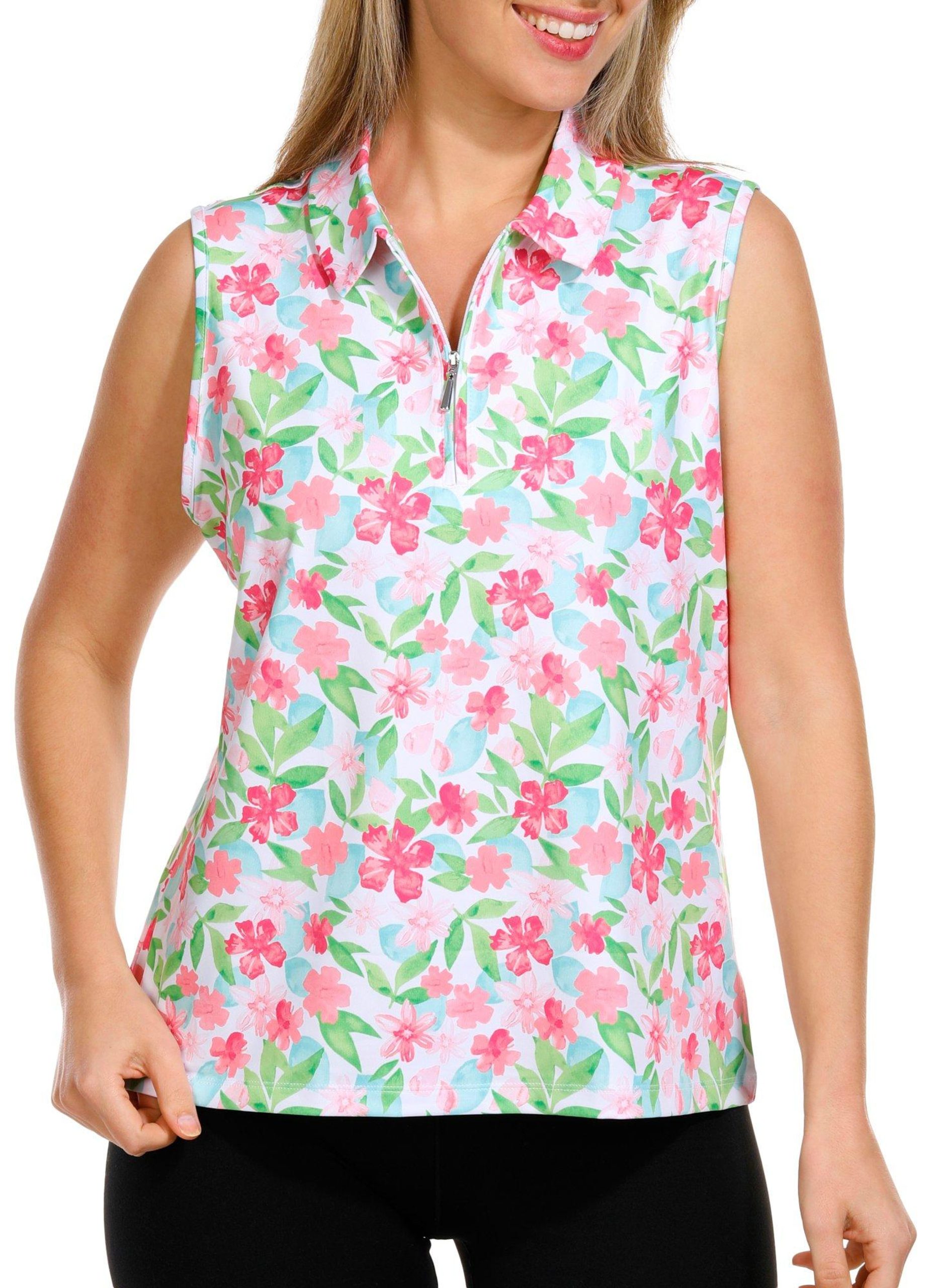 Coral Bay Golf Womens Print 1/4 Zip Sleeveless Top