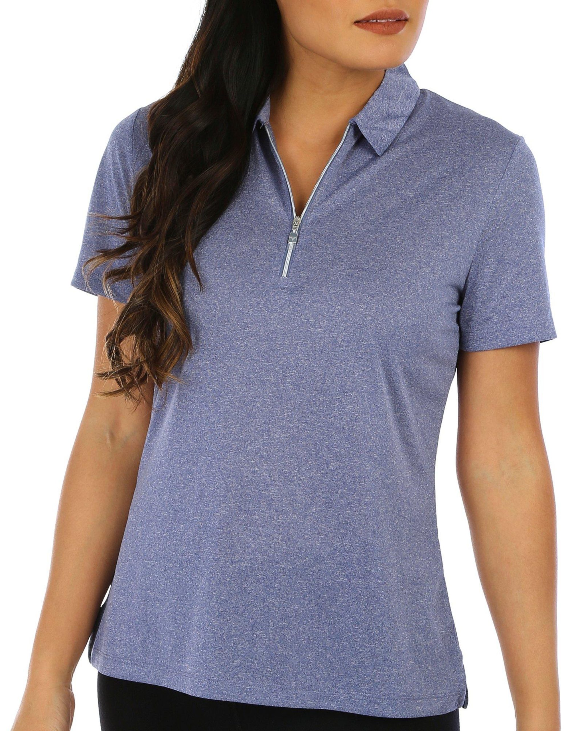 Callaway Womens Solid 1/4 Zip Heather Short Sleeve Polo