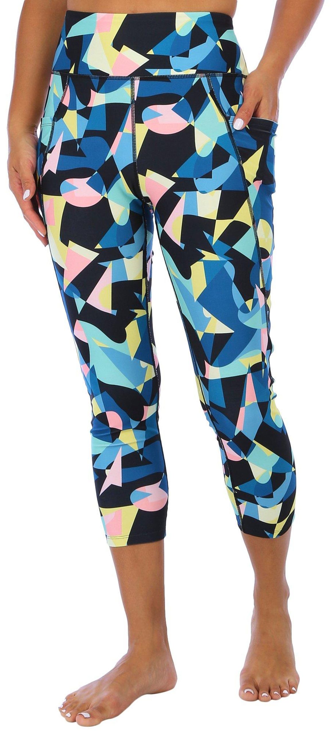 RB3 Active Womens Geo Collage Print Capri Leggings