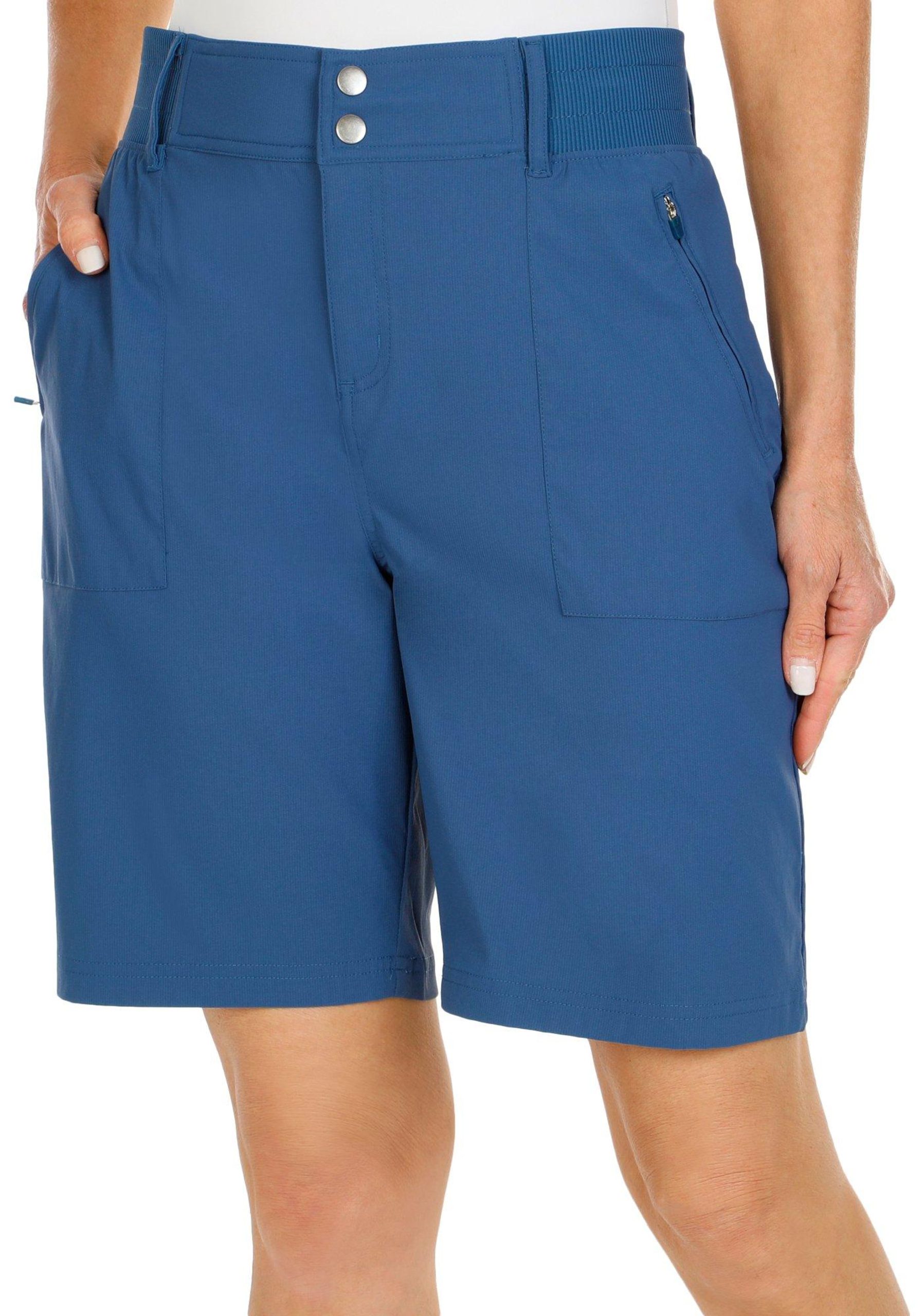 Reel Legends Womens 8.5 in. Solid Woven Zip Pocket Shorts