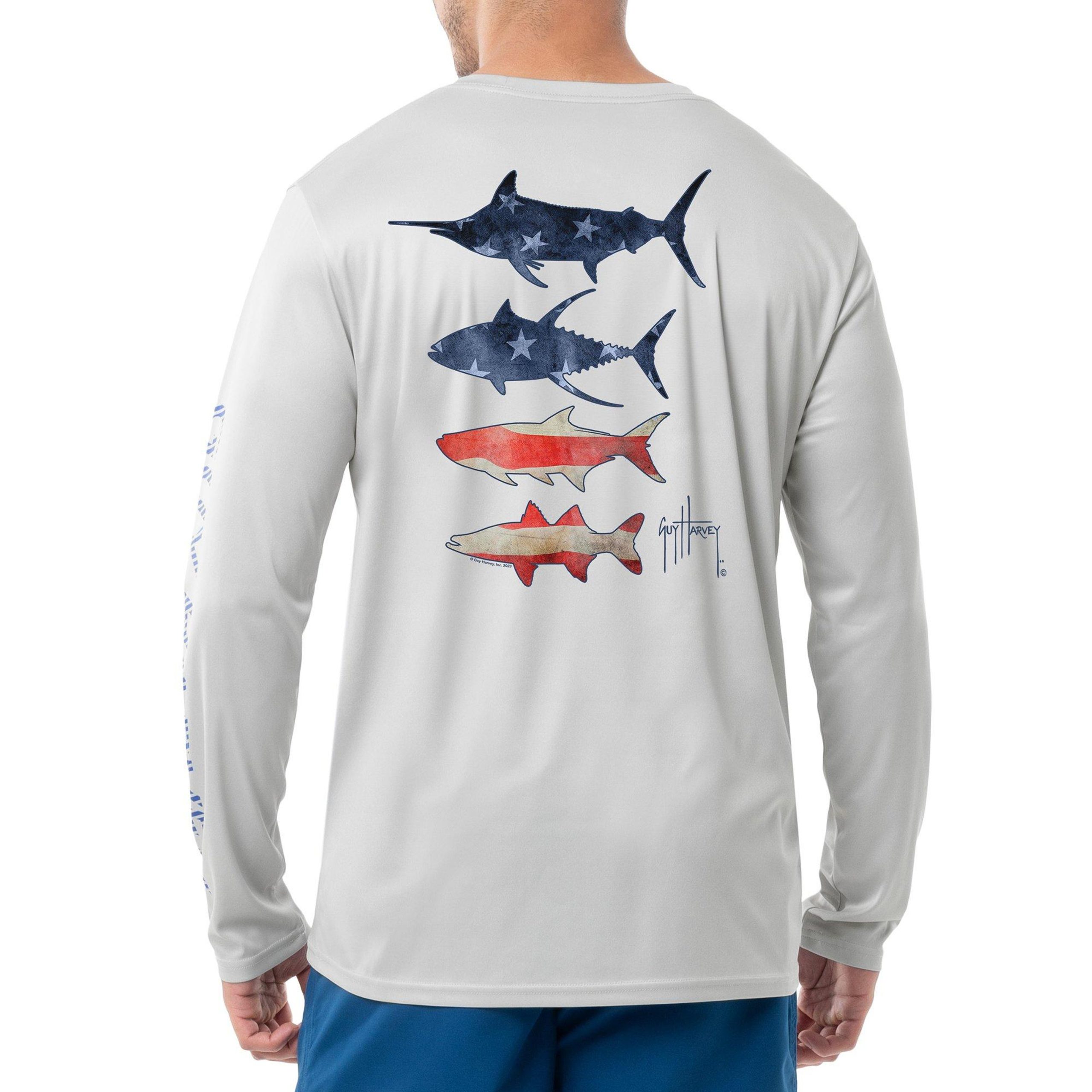 Guy Harvey Mens Performance Fish Graphic Long Sleeve Tee