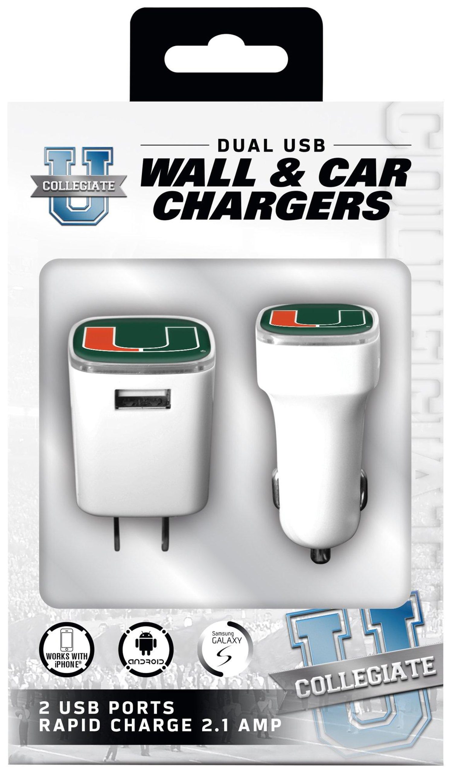 Miami Hurricanes 2 Pk Wall and Car Chargers