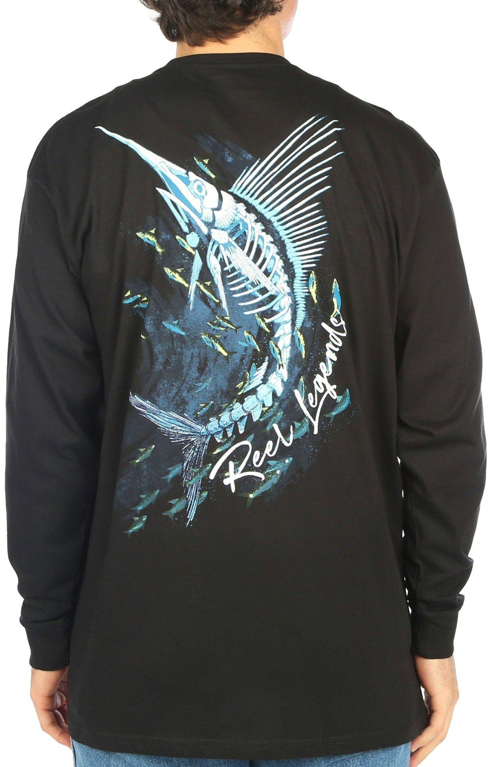 Reel Legends Mens Skeletal Marlin Long  Sleeve T-Shirt