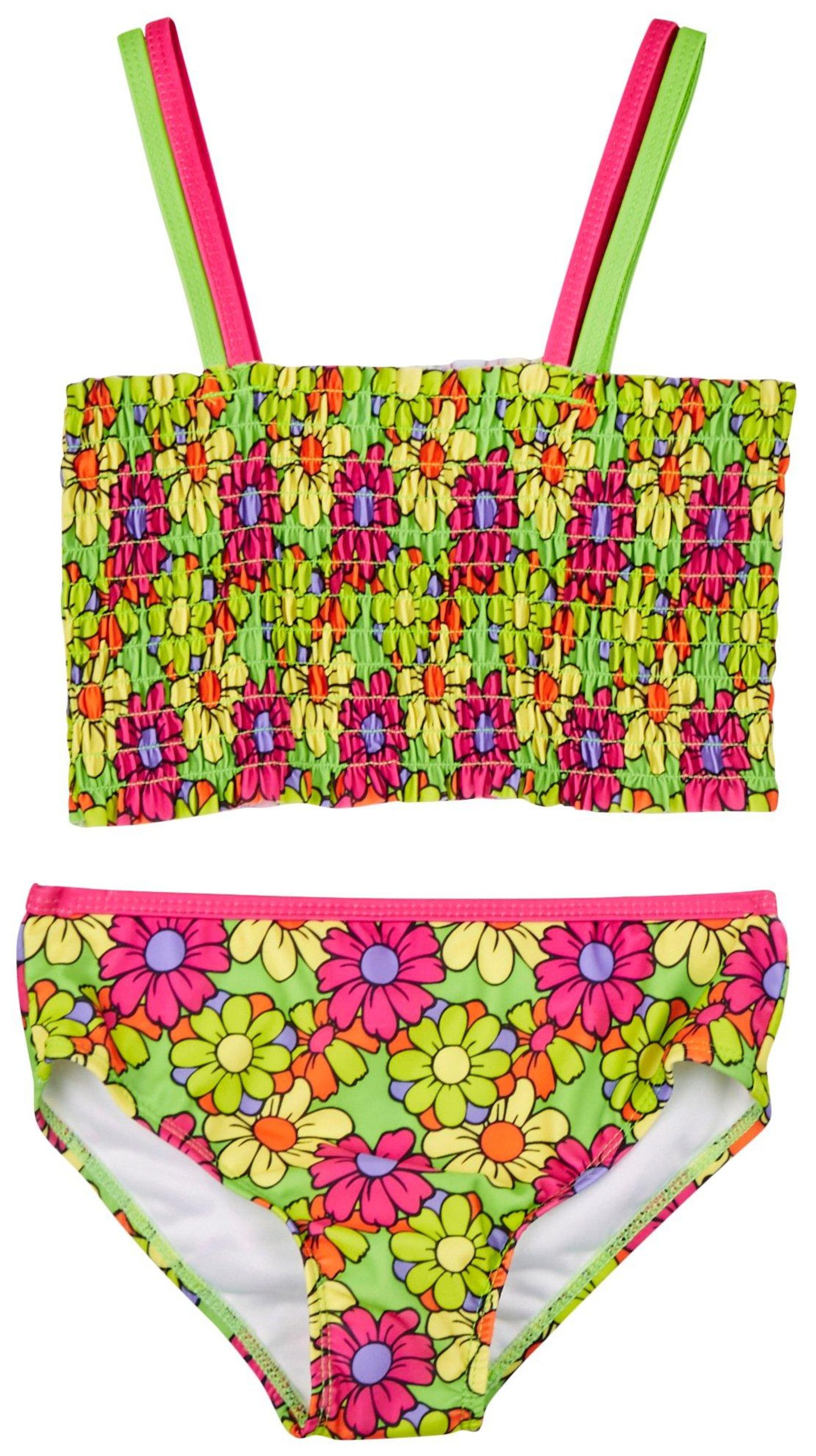 DOT & ZAZZ Little Grls 2-pc. Retro Smocked Swimsuit Set