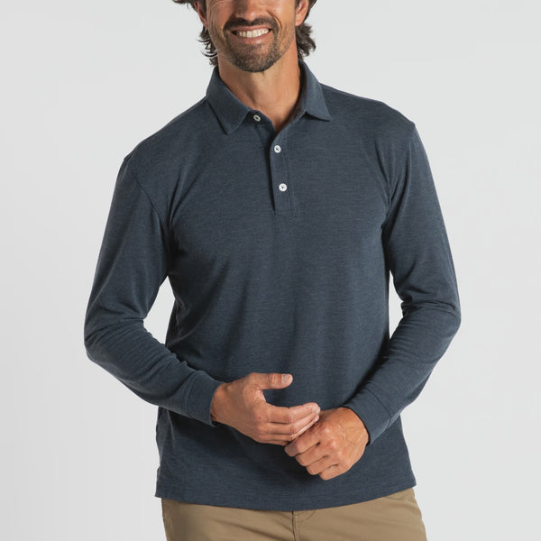 Duck Head Men’s Murray Pique Long Sleeve Polo / Navy Heather