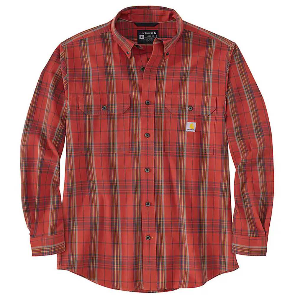 Men’s Loose Fit Midweight Chambray Plaid Long-Sleeve Shirt